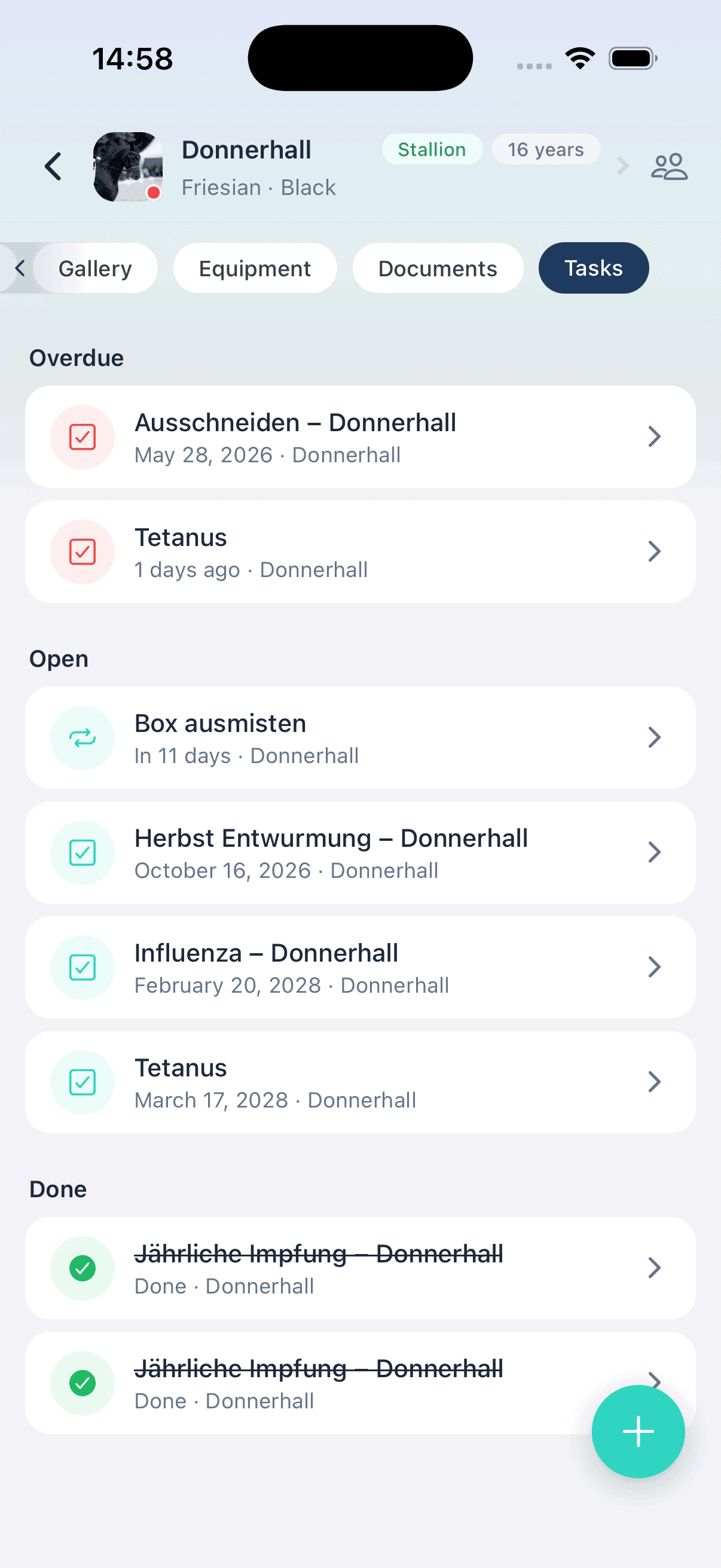 Task list with overdue, open and completed tasks