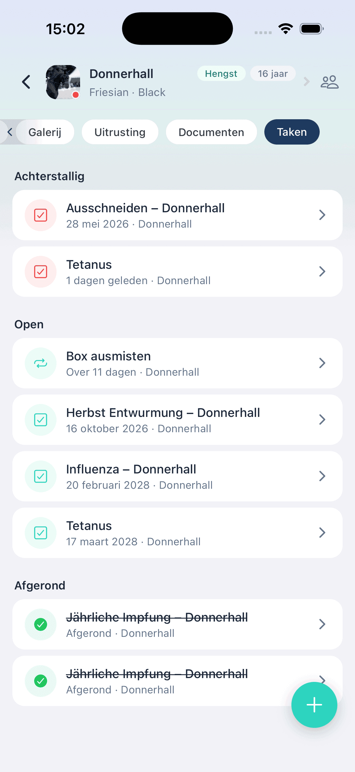 Takenlijst met achterstallige, openstaande en afgeronde taken
